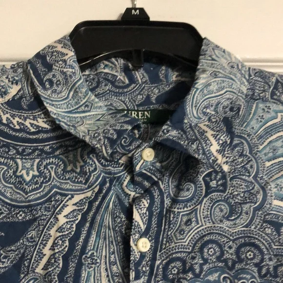 Lauren Ralph Lauren Button Down Collared Embroidered Logo Blouse Paisley Blue - Picture 3 of 8